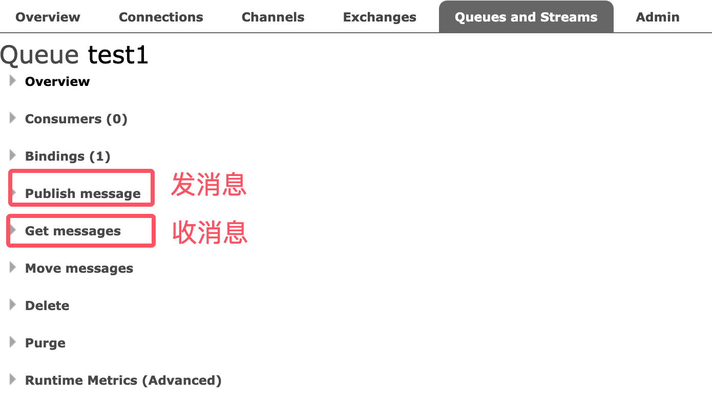 在 Queue 详情页发送与消费消息