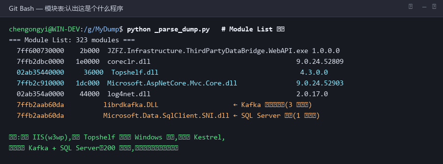 模块表:coreclr 9 / Topshelf / librdkafka / SqlClient.SNI