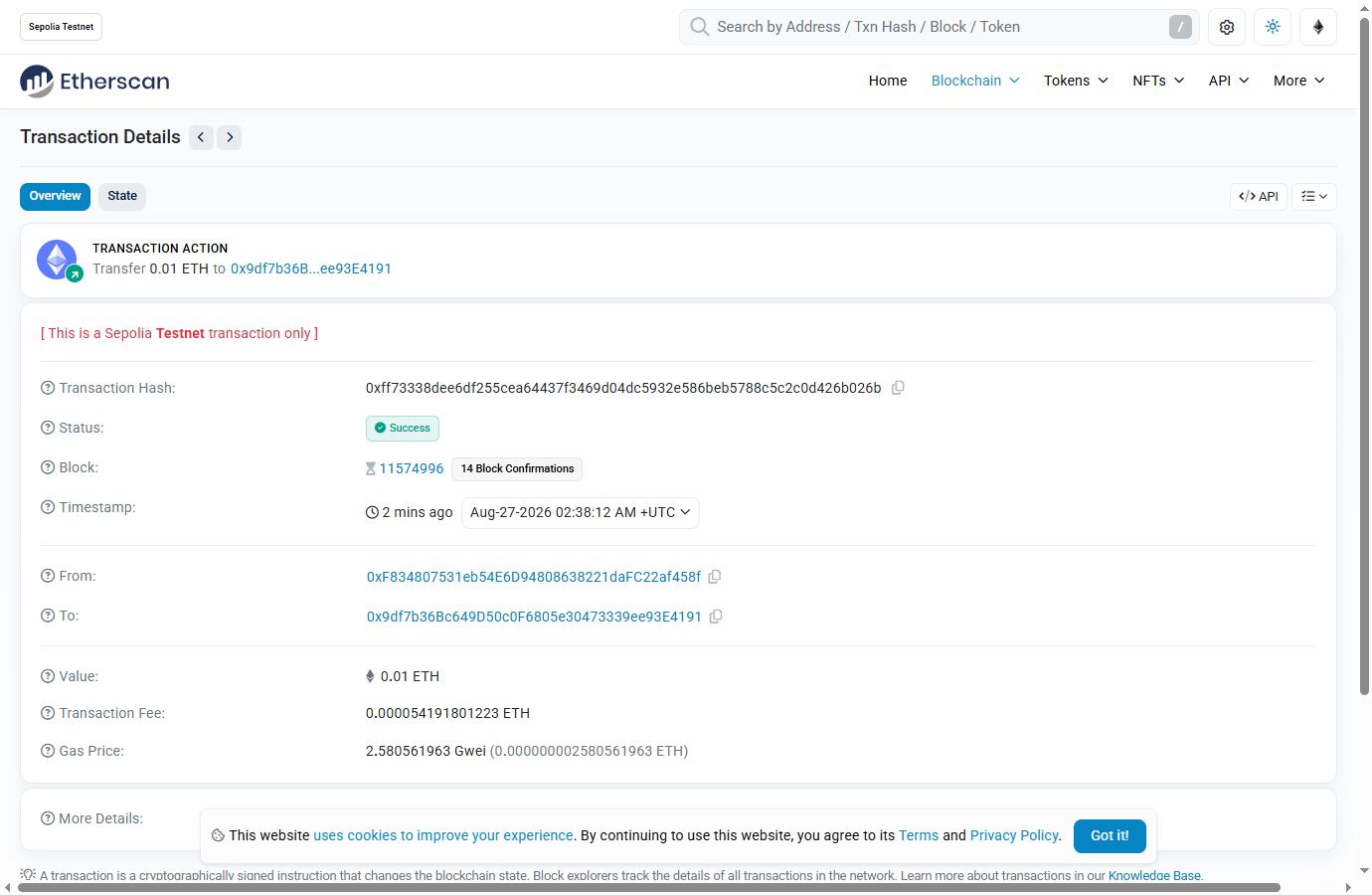 Etherscan(Sepolia) 交易详情